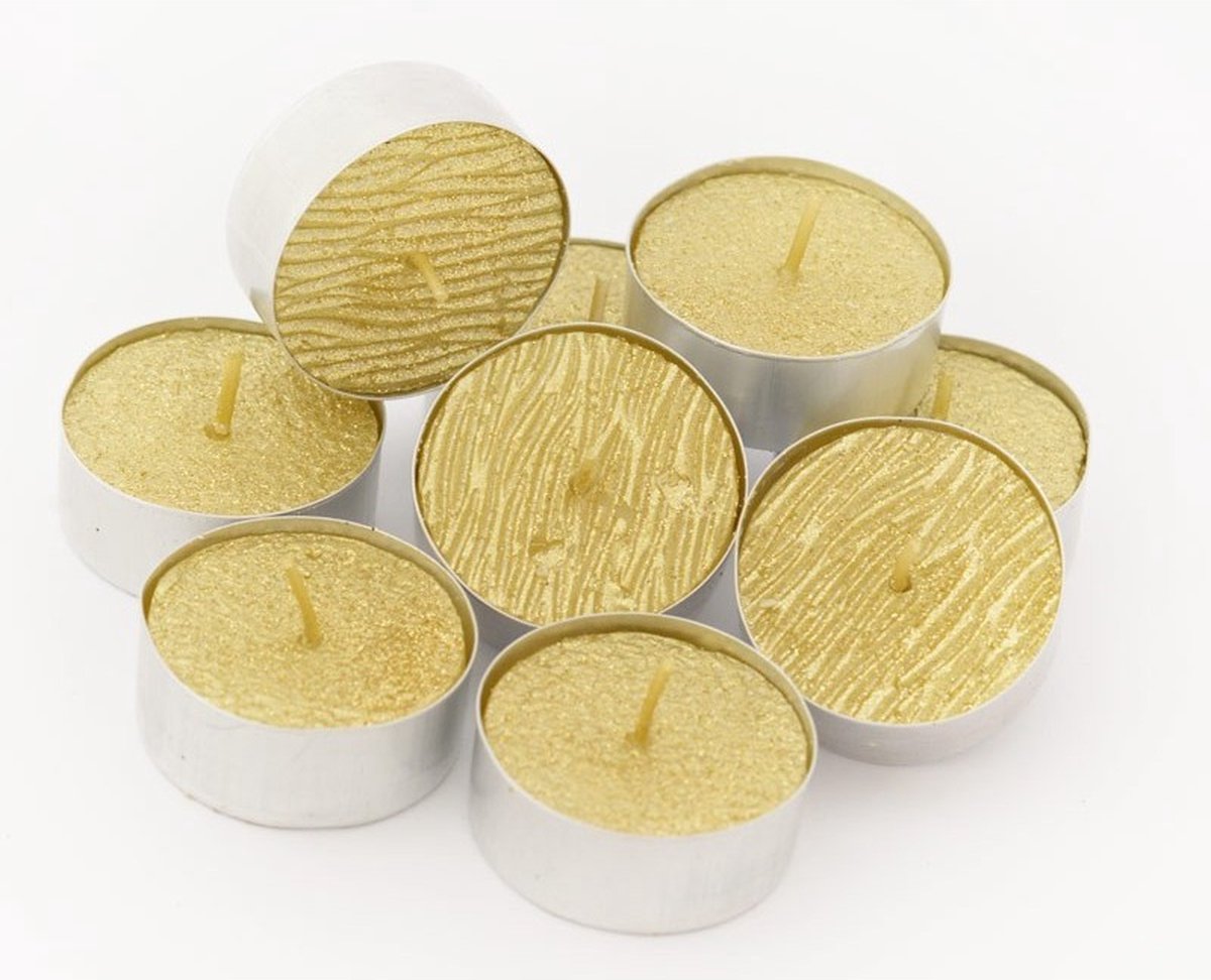 Gouden Glitter Kaarsjes - Gouden Glitters theelichtjes - 2 sets