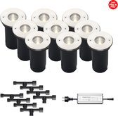 (Complete set) - 9 x LED grondspot Lisbon IP67 - 5 watt - 24v - Warmwit - & 8 x Kabelverbinder T waterdicht - 24 v & 1 x LED Hamulight transformator 100w - 24v | LED Tuinverlichting | Buiten 