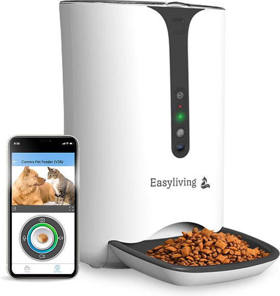 Easyliving – Automatische Voerbak met app, Camera en Audio – 6L – Extra drinkbak – Voerbak kat – Voerbak hond - Voerautomaat
