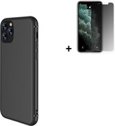 Hoesje iPhone 11 Pro Max - Screenprotector iPhone 11 Pro Max - Siliconen - iPhone 11 Pro Max Hoes Zwart Case + Privacy Tempered Glass