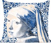 Sierkussens - Kussentjes Woonkamer - 40x40 cm - Meisje met de parel - Johannes Vermeer - Delfts blauw