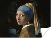 Poster Meisje met de parel - Johannes Vermeer - Bloemen - 80x60 cm