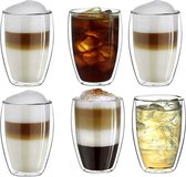 Dubbelwandige glazen - Set van 6 x 350 ml - Thermoglazen - Glazen voor thee, koffie, Latte Macchiato en cappuccino