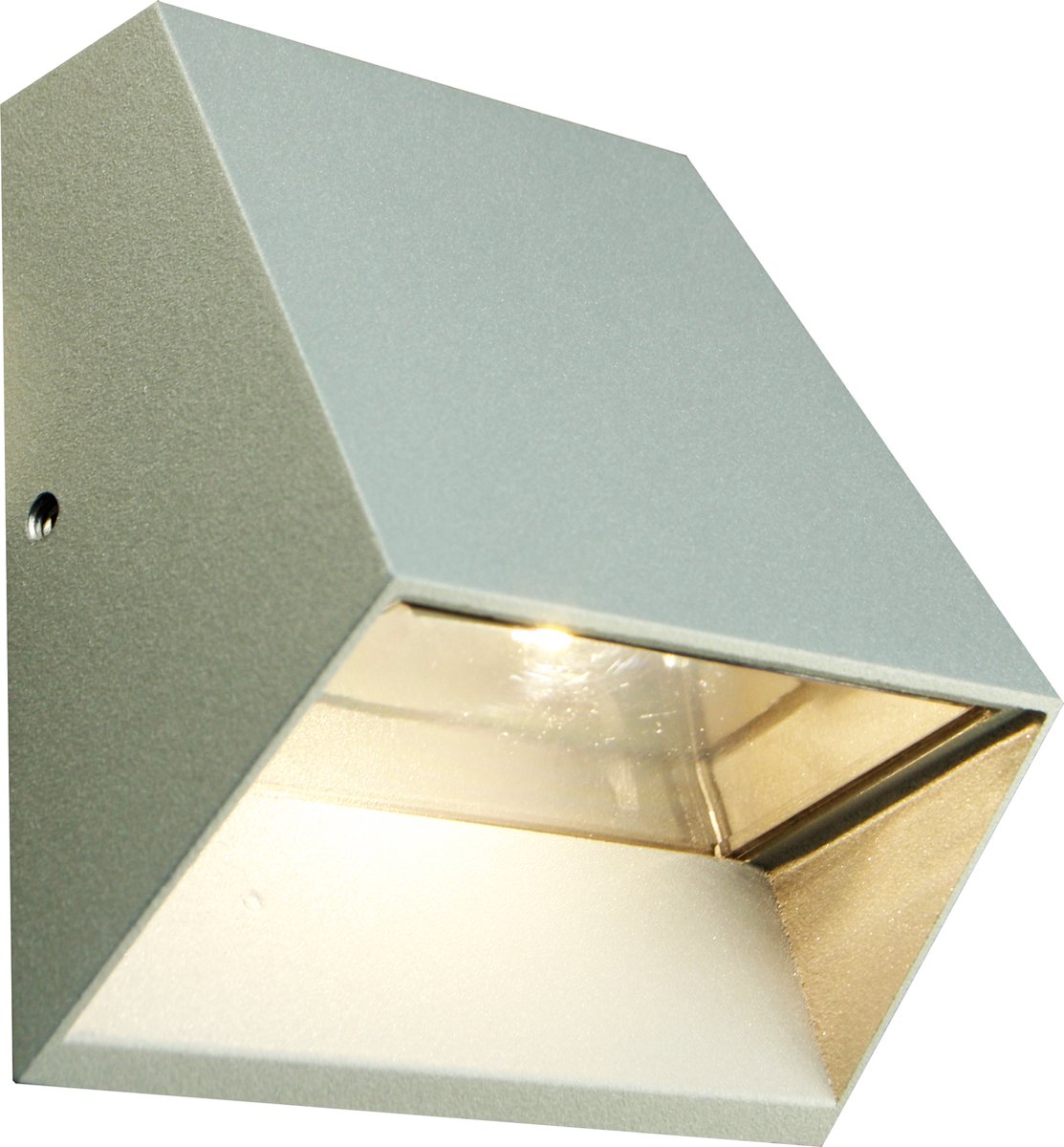 Trium wandlamp buiten, zilver aluminium/plexi, geïntegreerde LED 6W, 480 lumen, 3000K warm wit, IP54, 125 x 125 x 63,5 mm