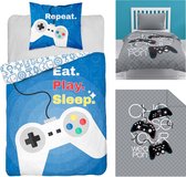 Dekbedovertrek Gamer-Eat Play Sleep - Eenpersoons - 140 x 200 cm - Katoen, incl. Gaming Bedsprei- Deken- 170x210- Polyester