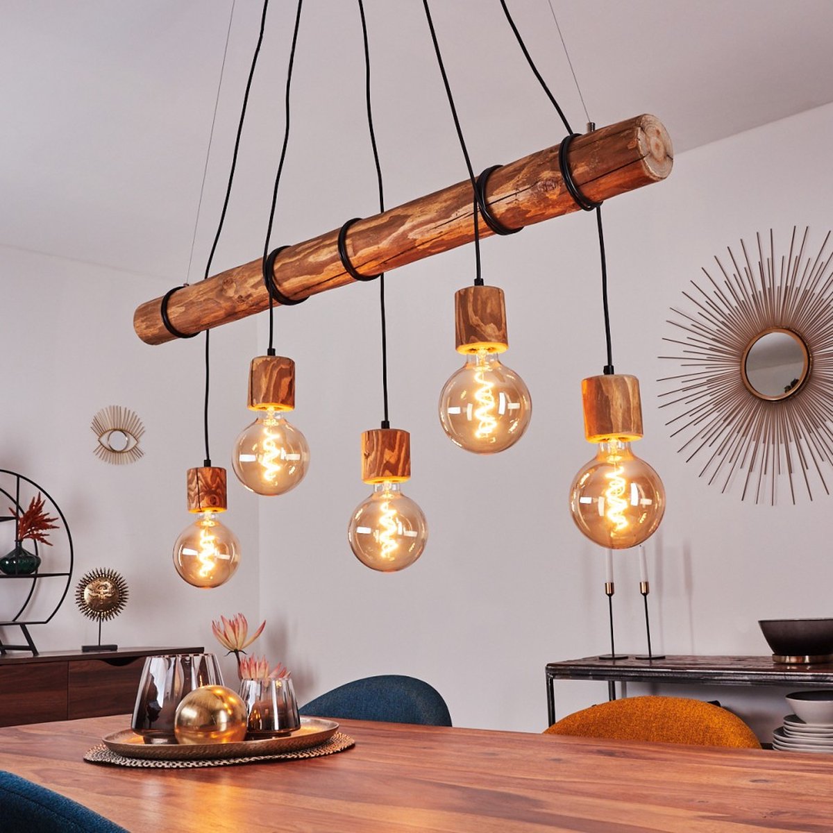 Belanian.nl - vintge Scandinavisch Boho-stijl E27 fitting,hanglamp zwart, bruin, 5 lichts,Industrieel, modern, retro Hanglamp voor Eetkamer, slaapkamer, woonkamer