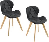 Eetkamerstoel - Set van 2 stoelen - Kunstleer & beuken - Zwart & hout kleurig - Afmeting (BxDxH) 57 x 49 x 81 cm