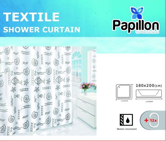 Papillon - Douchegordijn Textiel - anti-schimmel - Plakt niet tegen lichaam  - 180x200... | bol.com
