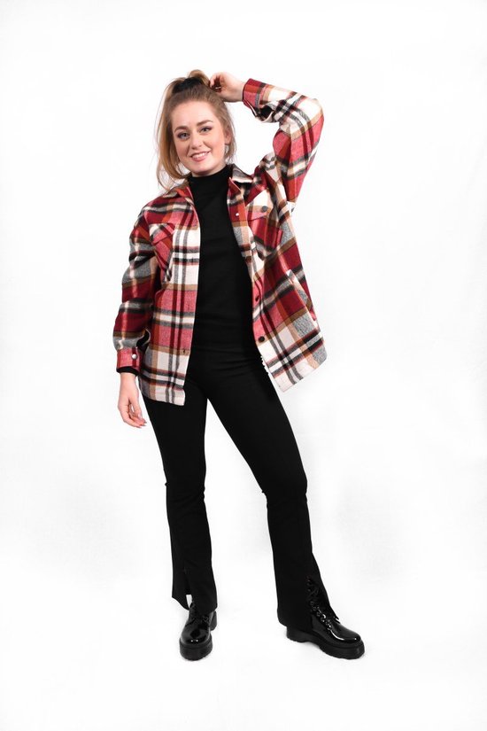 Lumber jacket | Jas dames | Houthakkers jas | Ruitjes | Stoer | Oversized |  Kleur Rood... | bol.com
