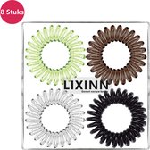 LIXINN® Spiraal haarelastiekjes - 8 stuks  - Ø 4 cm - Telefoonkabel haarelastiek - Trendy kleuren - Zwart - Bruin - Crystal - Geel - Gekleurde haarelastiek - Haaraccessoires - Meis