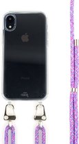 xoxo Wildhearts Purple Fever siliconen hoesje - Geschikt voor iPhone XR - Hoesje met koord - telefoonkoord - Transparant hoesje - Paars koord