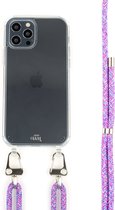 xoxo Wildhearts Purple Fever siliconen hoesje - Geschikt voor iPhone 11 Pro Max - Hoesje met koord - telefoonkoord - Transparant hoesje - Paars koord