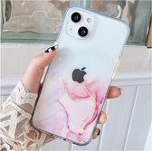 iPhone 13 - hoes, cover, case - TPU - Transparant - Roze Marmer print