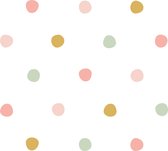 Muurstickers confetti - rondjes | 24 stuks |babykamer - kinderkamer | roze - groen - oker | Thuismusje