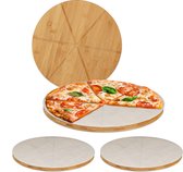 Relaxdays 4x Planche à pizza en bambou - ronde - plateau de service - 33 cm - papier sulfurisé - planche à pizza - set