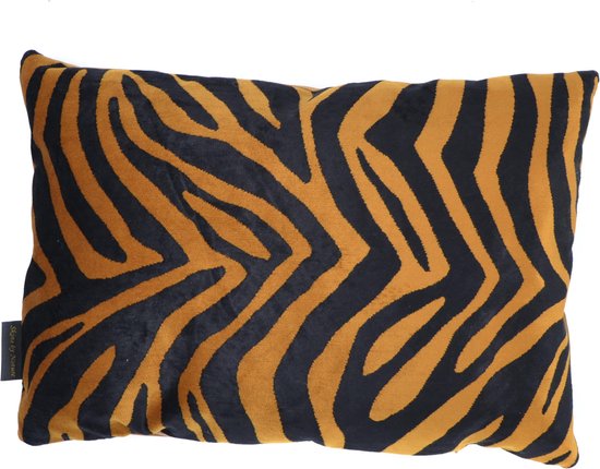 Skinsbynature luxe sierkussen Malawi zebra geel zwart velours 35 x 50 cm