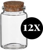 Glazen flesjes met kurk Ø4.5cm en 7.5cm hoog, 12 stuks | Kleine glazen vaasjes met kurkdop | Opslag flesjes, kruidenpotjes, kruidenglaasjes, kruidenglazen, decoratieflesjes, flesjes voor droogbloemen
