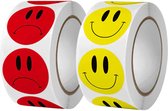 2 rollen stickers Smiley rood en geel 2,5 cm (totaal 1000 stickers)