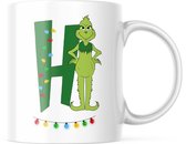 Kerst Mok: Grinch Letter H | Kerst Decoratie | Kerst Versiering | Grappige Cadeaus | Koffiemok | Koffiebeker | Theemok | Theebeker