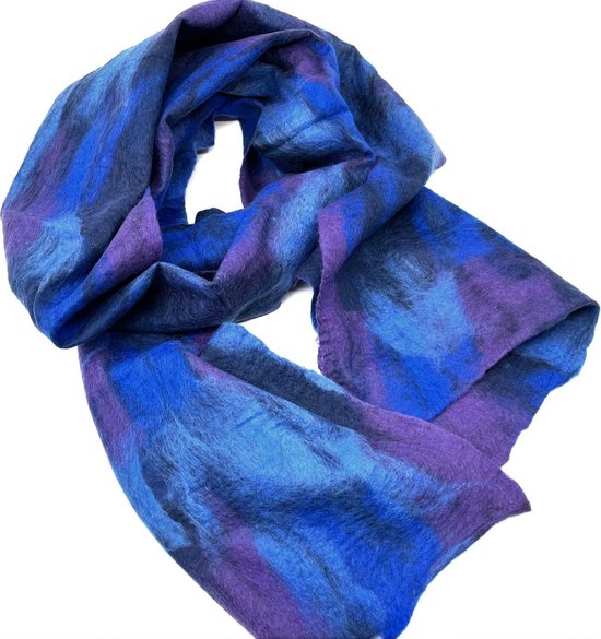 Eerste Druipend verkorten MooiVilt Sjaal - Vilten sjaal - Blauw/Aubergine - 200x35cm - wol -  Fairtrade Nepal | bol.com