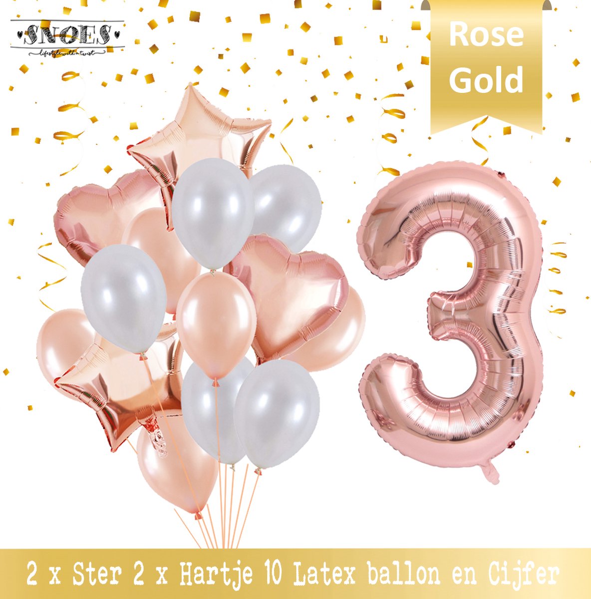 Numéro Ballon 3 Ans Rose Or Rose Bouquet De Pearl * Hourra 3 Ans  Anniversaire