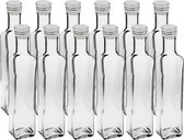 12 lege glazen flessen Maraska 250ml & LABELS voor etikettering incl. Schroefdop zilver, hoekig, voor zelfvulling Likeurfles Schnappsfles