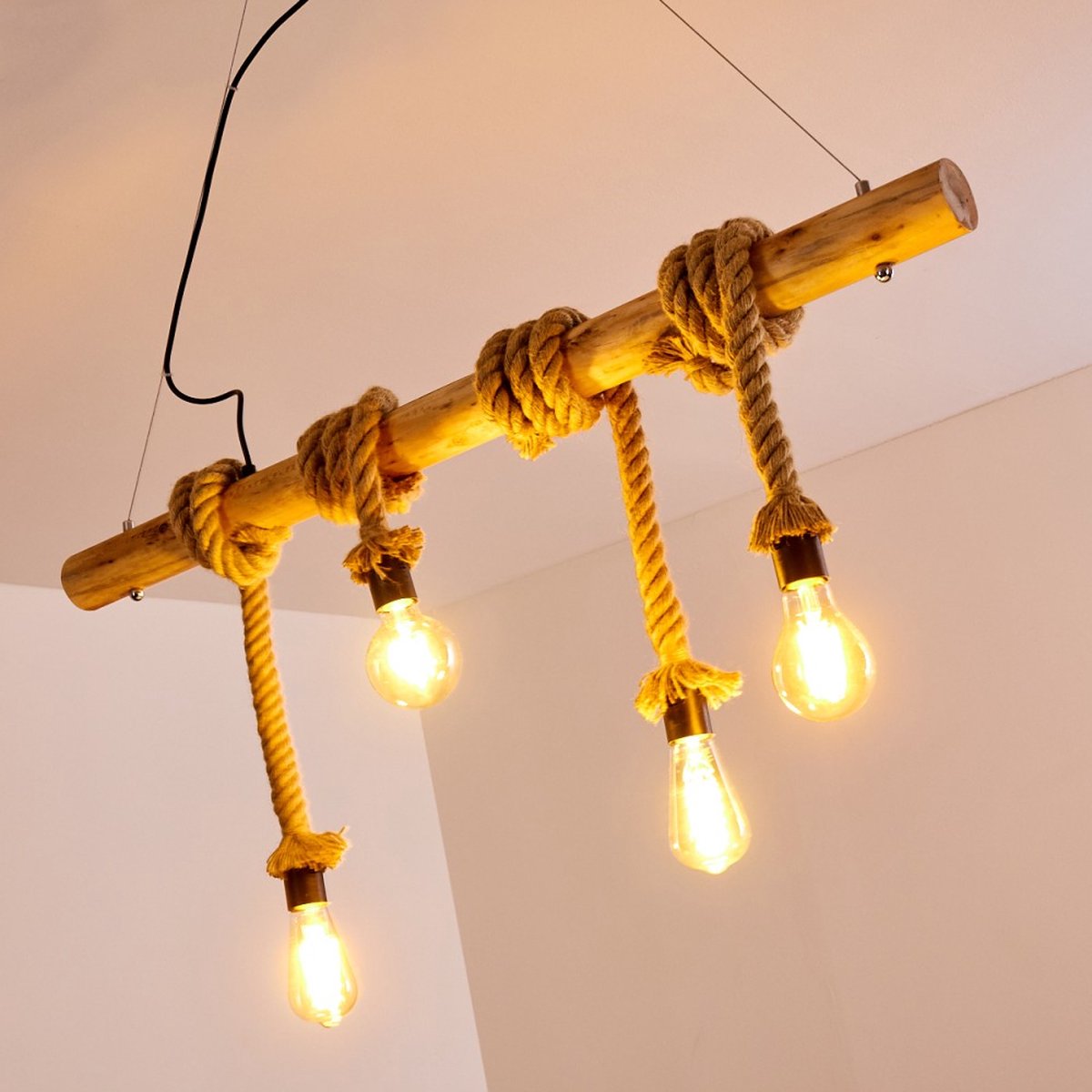 Belanian.nl Boho-stijl, vintage hanglamp zwart, bruin, 4-vlammig,Scandinavisch,Industrieel modern E27 fitting hanglamp,, retro henglamp, Eetkamer hanglamp, slaapkamer, woonkamer hanglamp