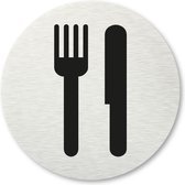 Pictogram Restaurant - aluminum rvs look - deurbordje - 8,5 x 8,5 cm - zelfklevend - rond