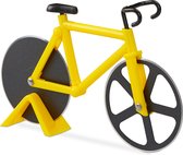 Relaxdays 1x pizzasnijder fiets - pizzames racefiets - pizzaroller origineel geel