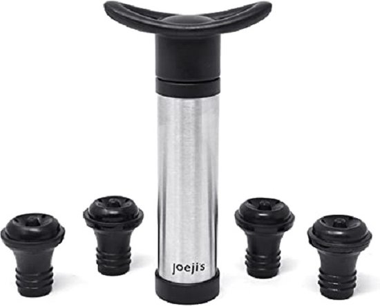 Pompe à Vin Sous Vide + 4 Bouchons Inox - Conservez Votre Vin Jusqu'à 14 Jours Sans Perte De Saveur