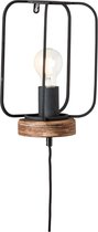 Brilliant lamp, Tosh wandlamp met lood antiek hout/zwart korund, 1x A60, E27, 40W, hout uit duurzame bosbouw (FSC)