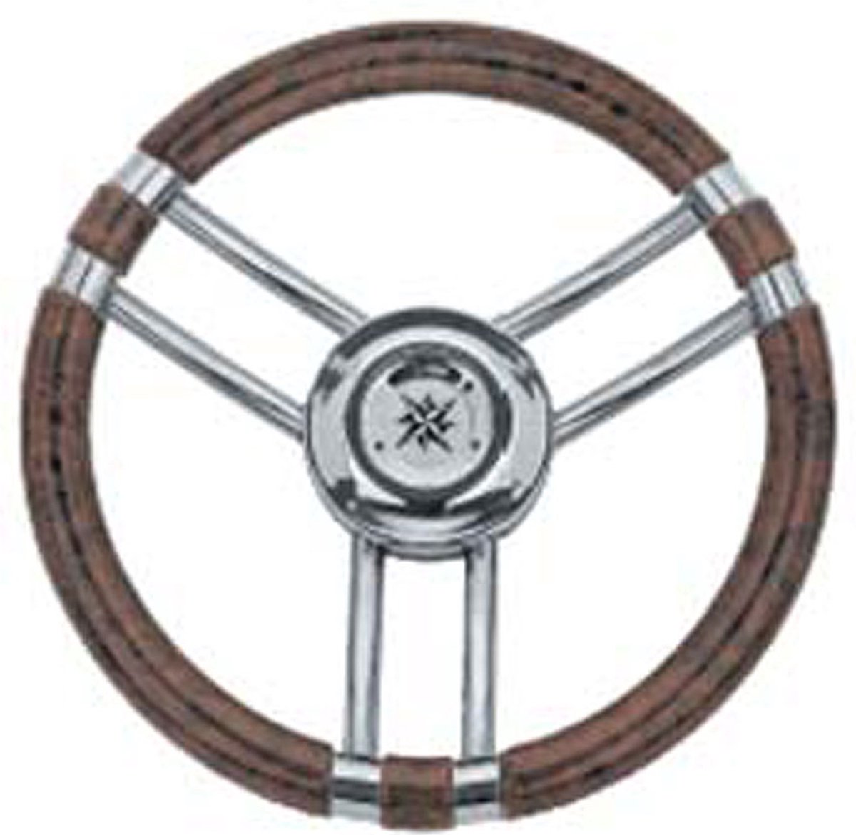 allpa 3-Spaaks stuurwiel "Model 22" RVS met Wortelnotenhout-look rand, A=350mm, B=60mm