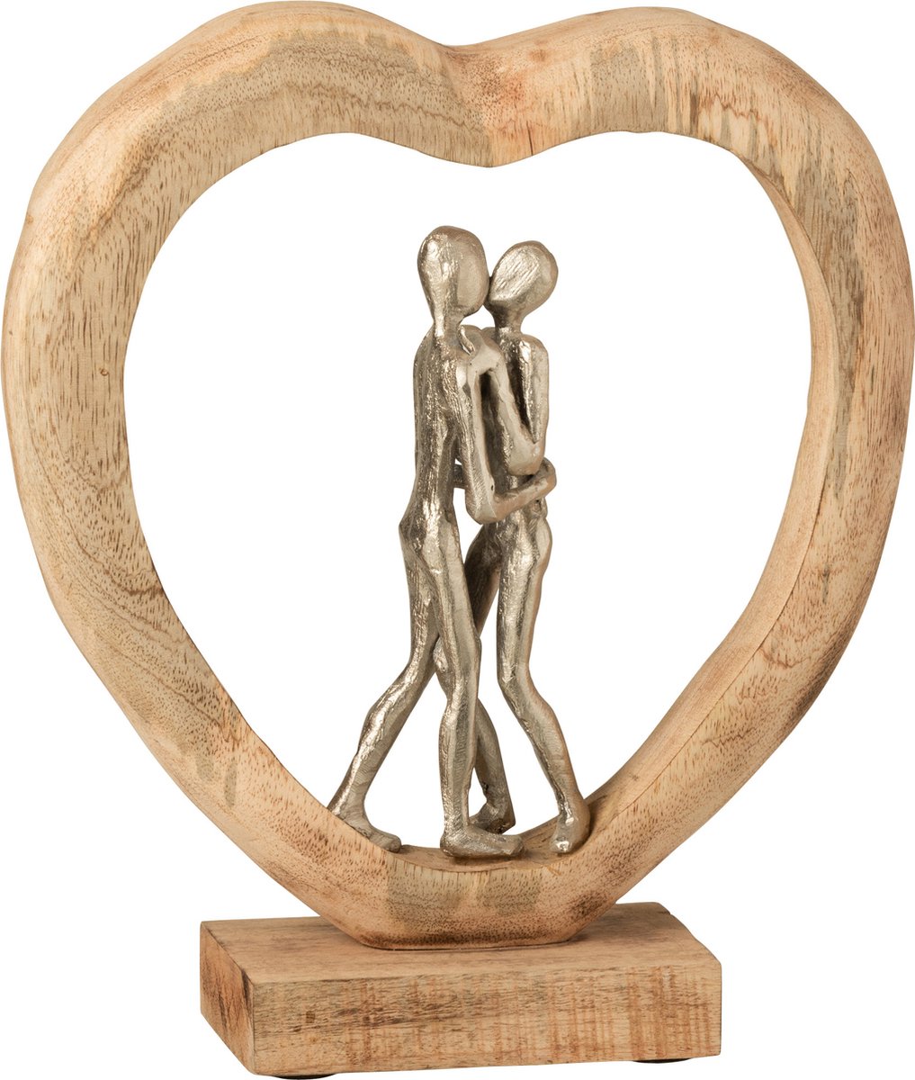 J-Line Figuur Koppel Mangohout/Aluminium Naturel/Zilver
