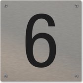 Huisnummerbord - huisnummer 6 - voordeur - 12 x 12 cm - rvs look - schroeven - naambordje nummerbord