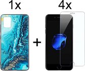 iPhone 7/8 Plus Hoesje Marmer Donkerblauw Oceaan Print Siliconen Case - 4x iPhone 7/8 Plus Screenprotector