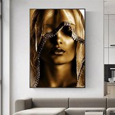 Canvas Schilderij | Vrouw met gouden make-up | 70 x 100 cm | Woondecoratie | Muurdecoratie kantoor | Tuinposter | Decoratie thuiskantoor