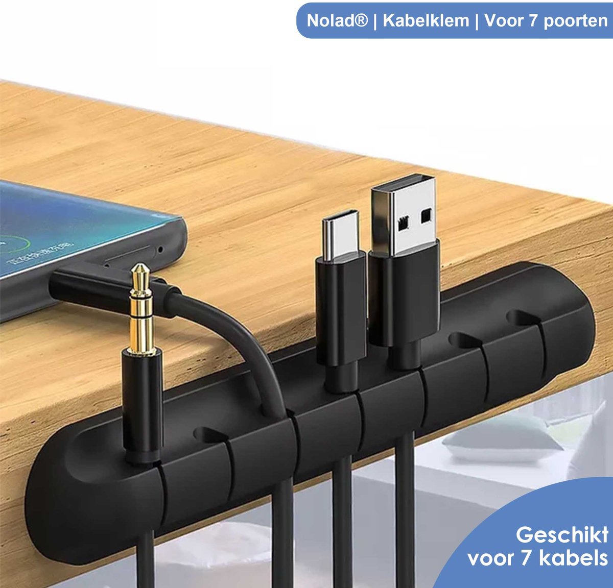 Nolad® | Kabelklem | Kabel Organiser | Kabel management | Kabelhouder | Kabelklem | Kabelbeschermer | Voor 7 Kabels | Zwart