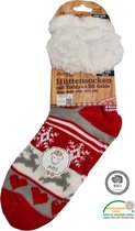 Antonio Hussokken - Huissokken Kerst - Rood Grijs Wit - Dames - Antislip ABS - One Size (35-42) - Hüttensocken - Warme Sokken - Warme Huissok - Kerstcadeau voor vrouwen