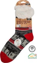 Antonio Huissokken - Huissokken Kerst Rendier - Rood Grijs - Dames - Antislip ABS - One Size (35-42) - Hüttensocken - Warme Sokken - Warme Huissok - Kerstcadeau voor vrouwen