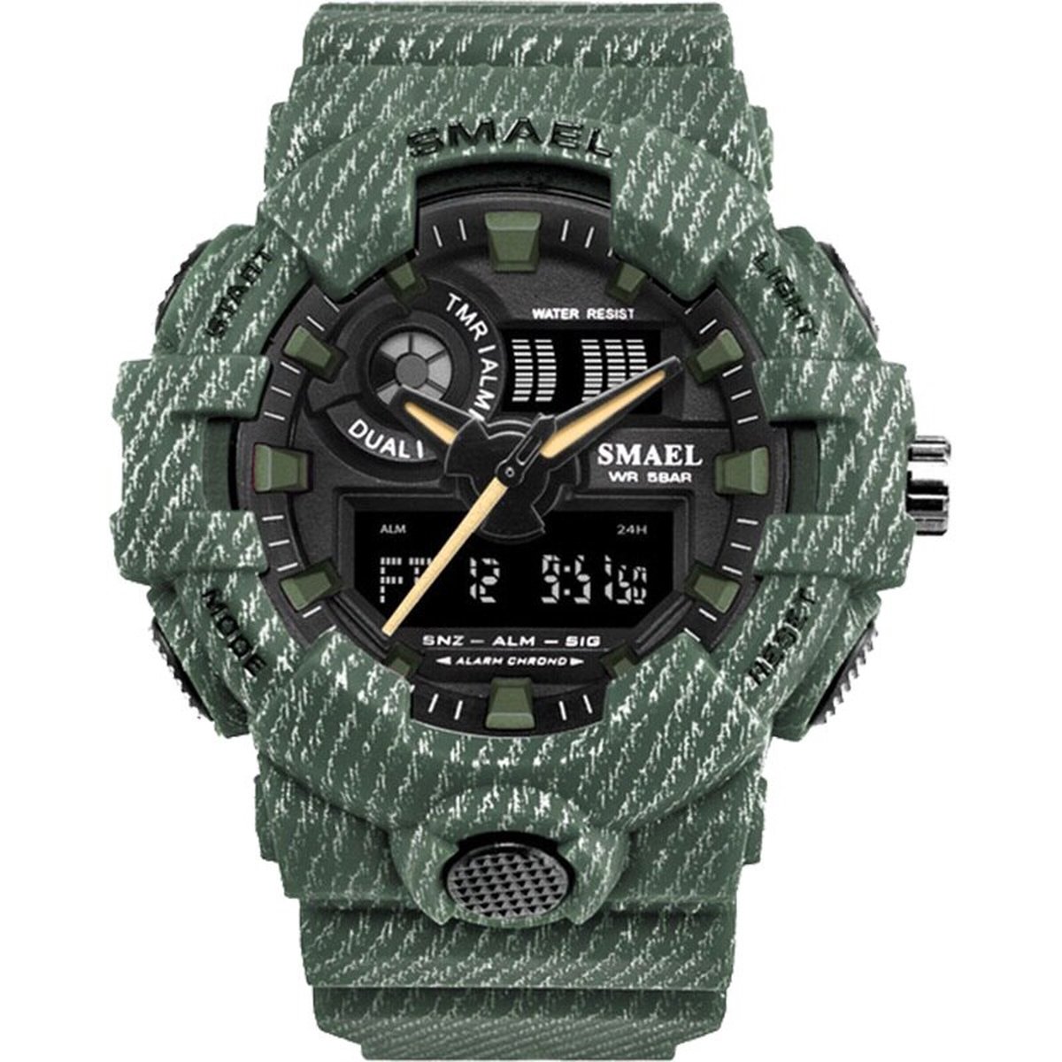 Sportief Shockbestendig horloge Groen| SMAEL 8001NZZ-GR | Waterdicht |Analoog | Mudmaster | Shock bestendig | Leger | Timer | Stopwatch | Master | Luxe maar betaalbaar