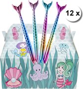 Menubox Zeemeermin + pennen Mermaid - set van 12 stuks - traktatie uitdeel doosje kinderfeestje