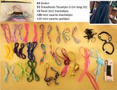 63 Stuks Haaraccessoires VoordeelPack: 31 x Kleurige Dreadlocks Touwtjes + 2 x Parel Elastiekjes + 20 mini Zwarte Elastiekjes + 10 mini Zwarte Speldjes - Kinderen/Volwassenen -  Fe