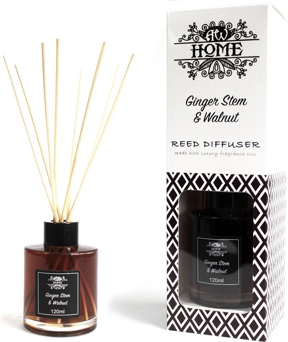 AW Geurstokjes - Gemberstam & Walnoot - 120ml - Aromatische Riet Diffuser - Aromatherapie