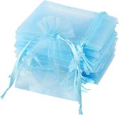 organza zakjes - 10x15 cm - feestzakjes - snoepzakjes - cadeauzakjes - geboorte - sieradenzakjes - trekkoord - blauw - 100 stuks