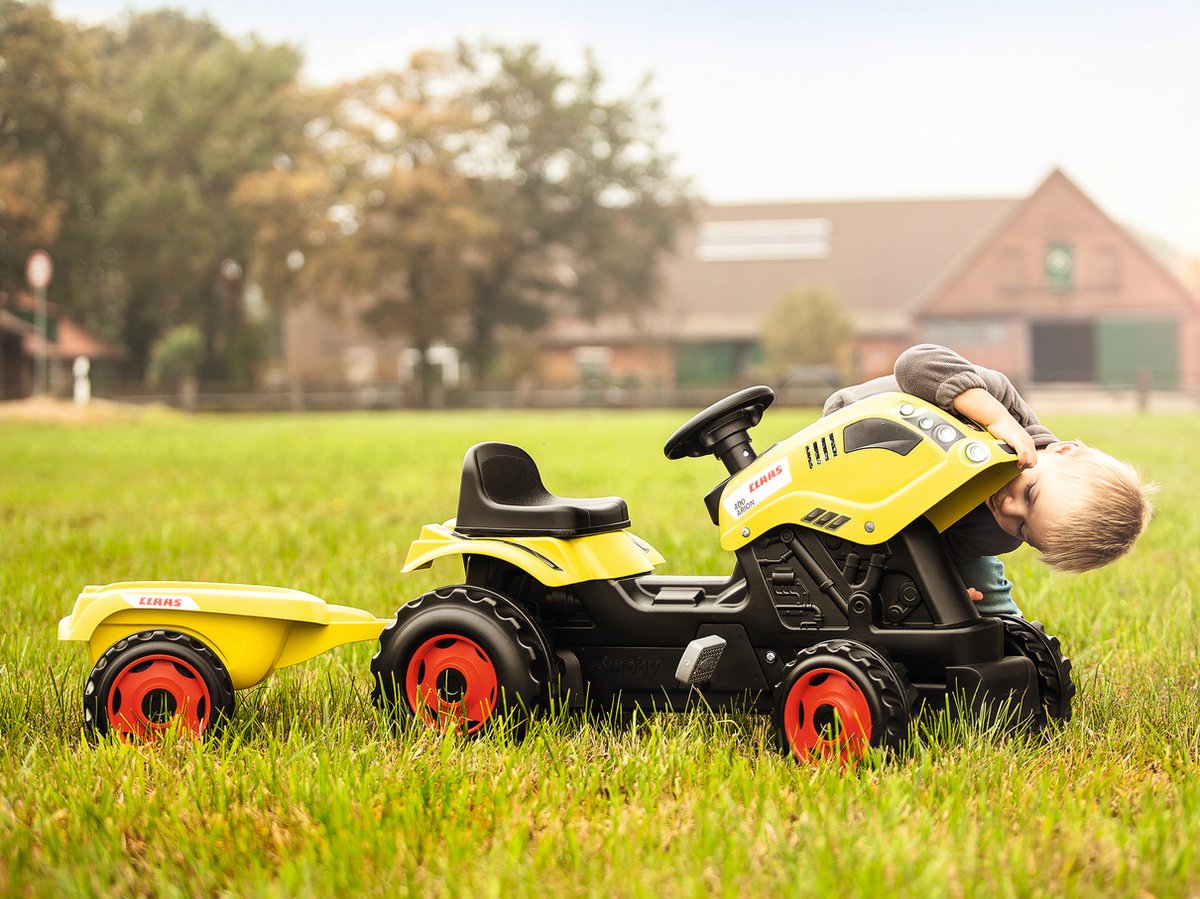 Smoby - Farmer XL Blauwe Tractor Aanhangwagen - Kindertraptractor - Verstelbare stoel - Stuurwiel met claxon - Motorkap die open kan - Vanaf 3 jaar - Gemaakt in Frankrijk