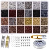 Fako Bijoux® - Set de perles DIY - Perles de Perles en verre - Graine de Glas or/ Argent - Fabrication de Bijoux - 2mm - 24000 pièces