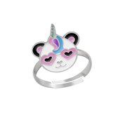 Ring kinderen | Eenhoorn ring | Zilveren ring, panda-eenhoorn met roze hartjesbril