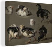 Sept poussins - Peinture de Melchior d'Hondecoeter sur toile 40x30 cm - petit - Tirage photo sur toile (Décoration murale salon / chambre)