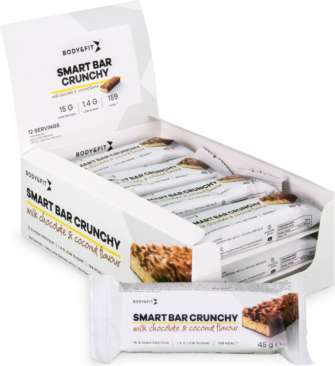 Goedkoopste Body & Fit Smart Bar Crunchy - Protein Bar - Proteine Repen - Eiwitrepen - Melk Chocolade/Kokosnoot - (12 x 45 gram