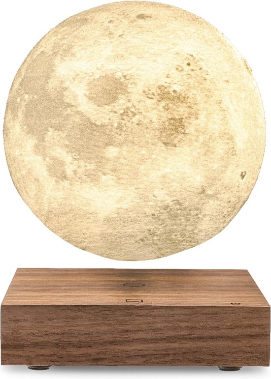 Zwevende Maanlamp | Eikenhout look | Warm wit | 3 kleuren | 3D Maan lamp